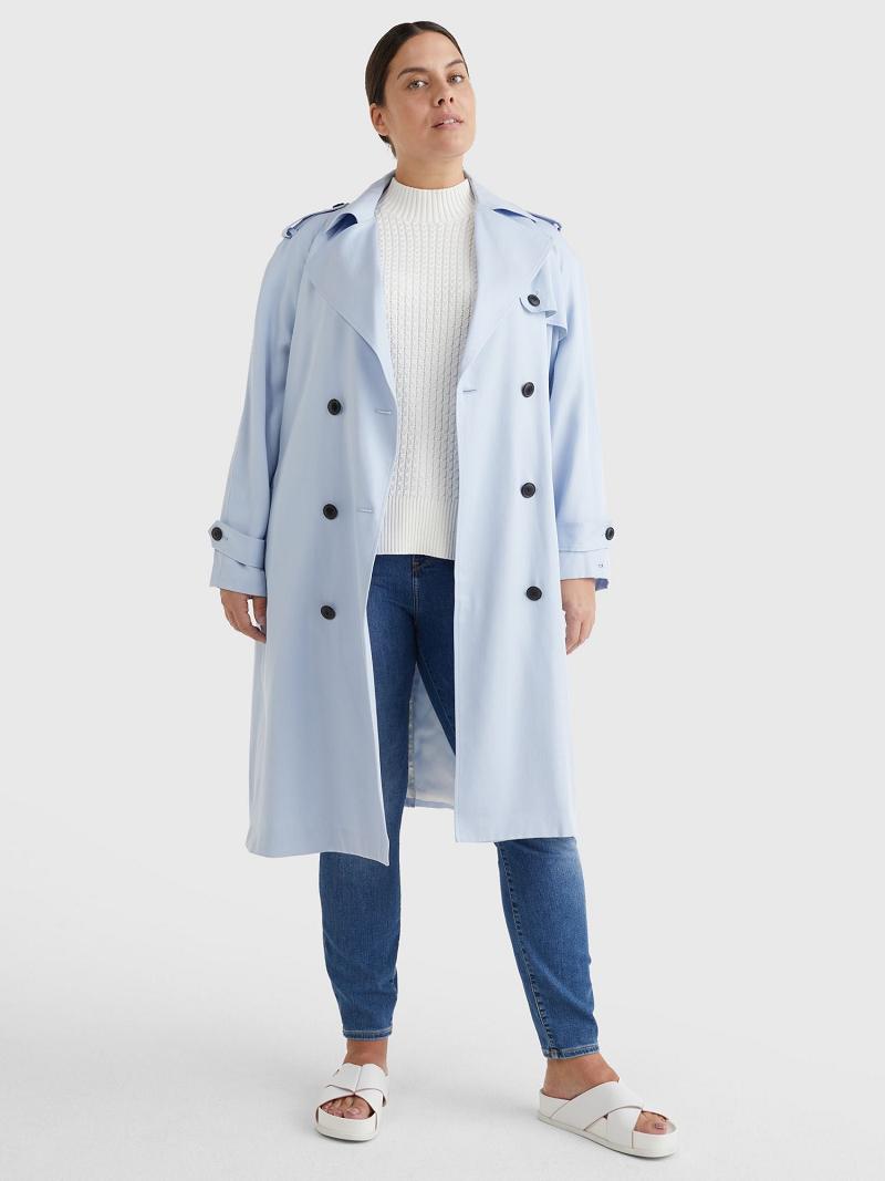 Női Tommy Hilfiger Curve Double-Breasted Trench Kabátok Kék | HU 27SGL